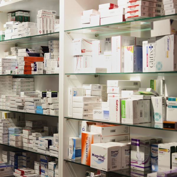 Shelves in a pharmacy